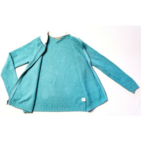 Croft Barrow Sweater Jacket M Teal Sherpa Collar Textured Granny Cottagecore Y2K - Picture 7 of 12